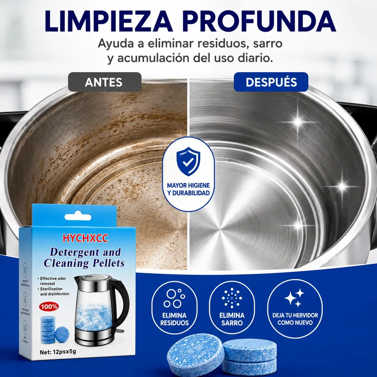 12 Pastillas Limpiadoras Antisarro Hervidor Cafetera