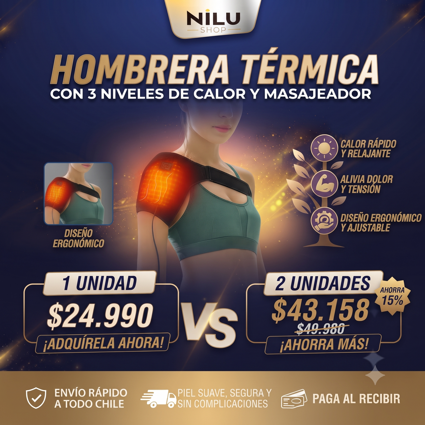Hombrera Ortopédica Térmica Calentador Hombros Masajeador