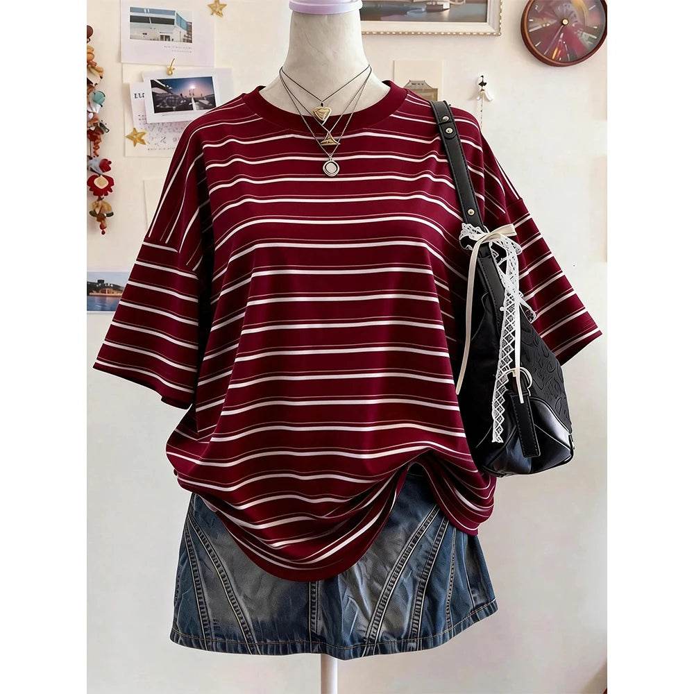 Camiseta a Rayas con Hombros Caídos