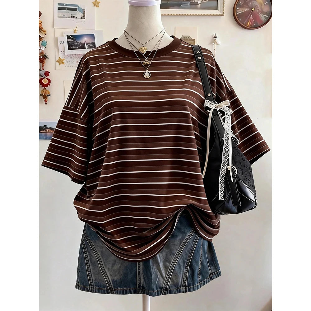 Camiseta a Rayas con Hombros Caídos