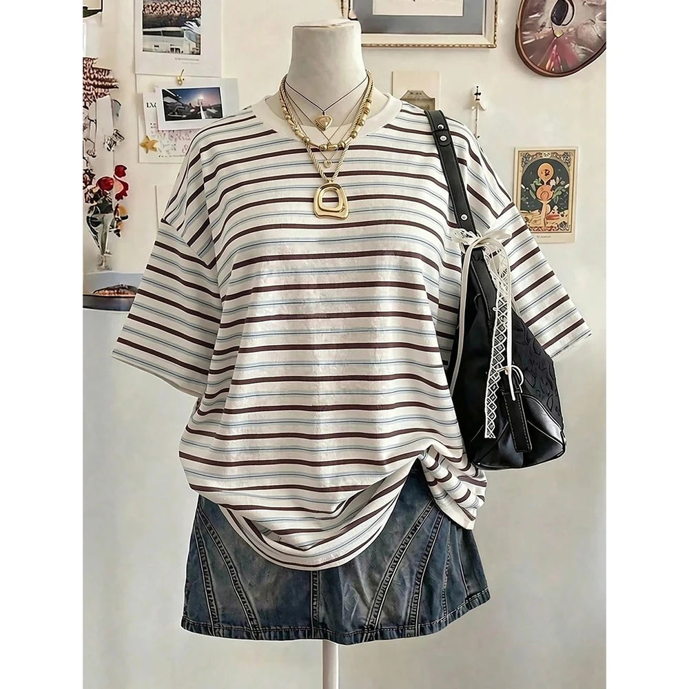 Camiseta a Rayas con Hombros Caídos
