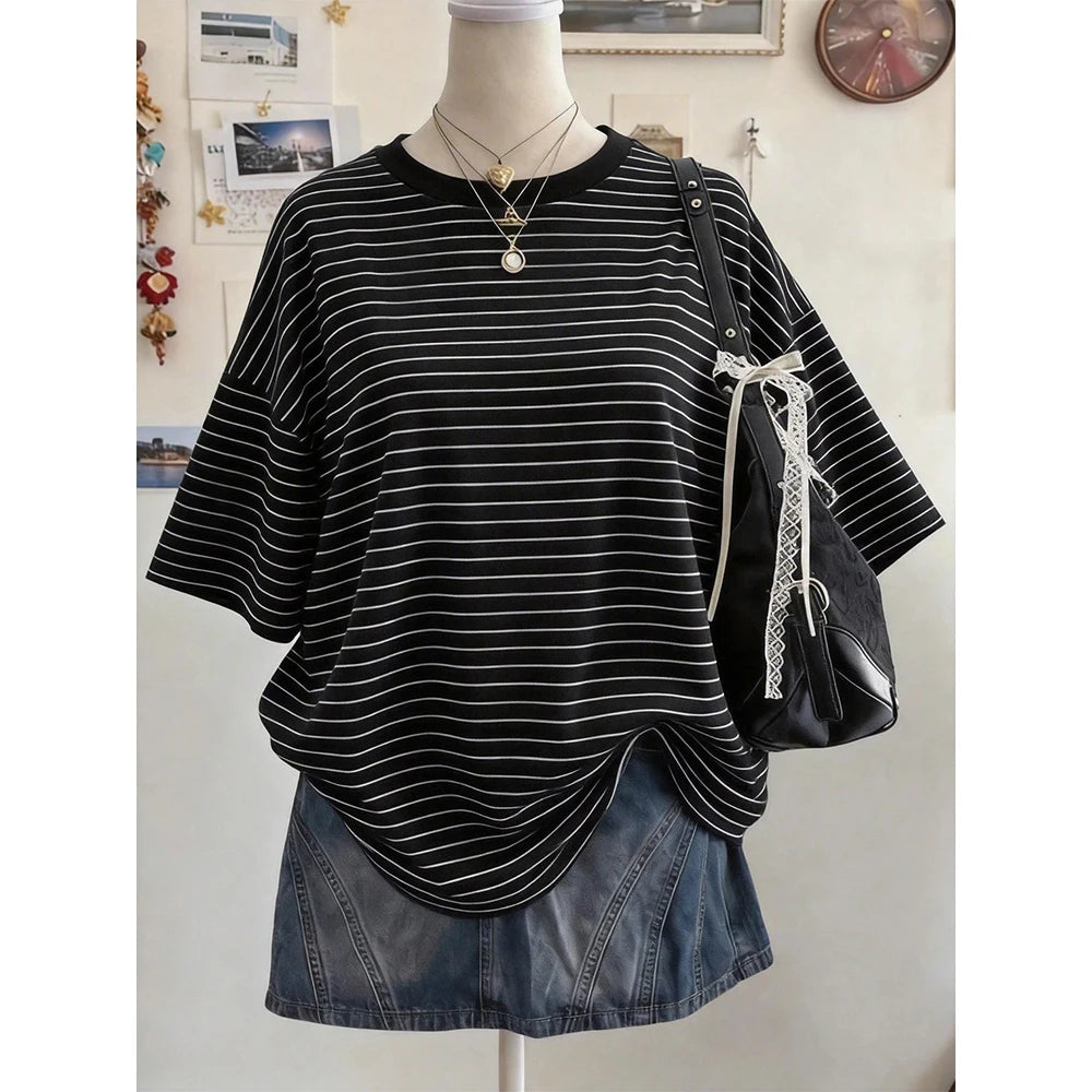 Camiseta a Rayas con Hombros Caídos