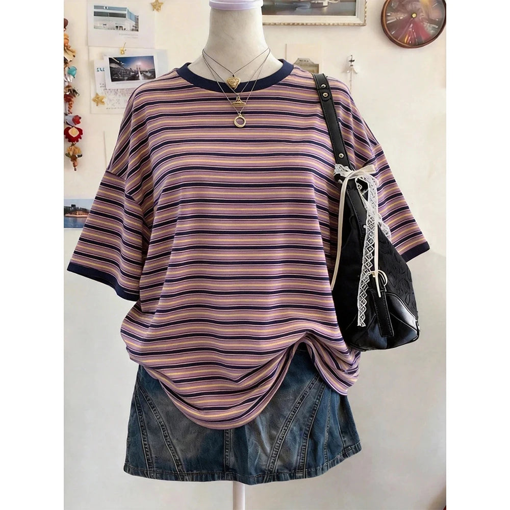 Camiseta a Rayas con Hombros Caídos